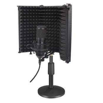 Mikrofon Isolation Skjold 3-Panel Wind Screen Filter Sammenklappelig støddæmper Blowout Dækning for Optagelse og Sang