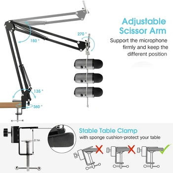 Mikrofonen Stå,Mic Boom Arm med Justerbar Affjedring Scissor Arm Stå telefonholderen,for Blue Snowball og Andre Mikrofoner