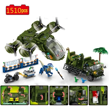 Militær-serien Dyrenes Verden Jurassic Dinosaur World Park Dinosaur Transporter byggesten Klodser Kreativ legetøj Gaver