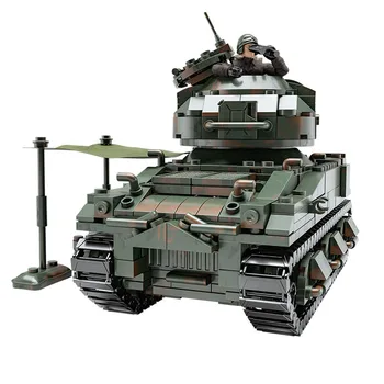 Militær-Serien WWII Sherman-Tank Pansrede Køretøj, Soldat, Våben, Tilbehør byggesten Mursten Legetøj Gaver