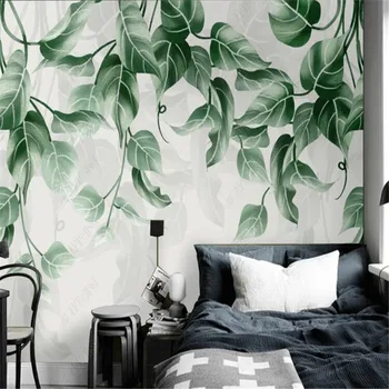 Milofi brugerdefinerede store tapet vægmaleri hånd-malet tropiske planter akvarel soveværelse sofa baggrund væggen