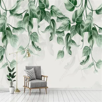 Milofi brugerdefinerede store tapet vægmaleri hånd-malet tropiske planter akvarel soveværelse sofa baggrund væggen