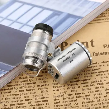 Mini Bærbare 60X Valuta Afsløre Mikroskop Håndholdte Penge Tester Forstørrelse Lup Glas LED-Lys UV-Mikroskop