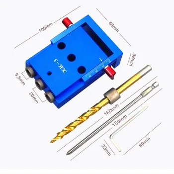 Mini-Lomme Style Hul Jig Kit System Til Bearbejdning af Træ Snedkeri 9,5 mm Trin Boret & Tilbehør Træ Arbejde Værktøj Sæt Med Box