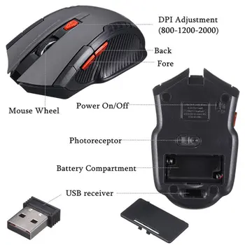 Mini-mus på 2,4 GHz Trådløs Optisk Gaming Mus Trådløse Mus til Bærbare PC Stationær Gaming Bærbare Computer, Gamer Mus
