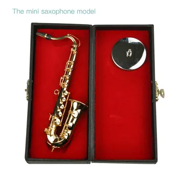 Mini Saxofon musikinstrumenter Forgyldt Håndværk Miniature Saxofon Model Med Metal Stå for boligindretning Ny