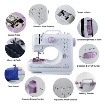 Mini symaskine Bærbare Elektriske symaskine med Dobbelt Hastighed Dobbelt Tråd FØRT til DIY Crafting Reparation Værktøj (US-Stik)