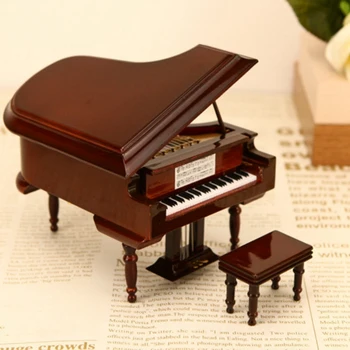 Miniature Flygel Model Kit musikinstrument med Stolen,Hjem, Kontor Dekoration(Uden Musik)