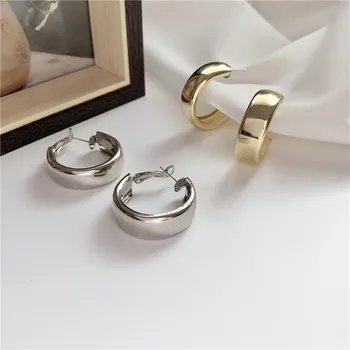 Minimalistisk Guld Sølvfarvet Metal Stor Cirkel Geometriske Store Runde Øreringe til Kvinder Pige Bryllup Part Smykker