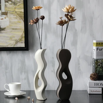 Minimalistisk Keramiske Skabende Kunst Tørrede Blomster Vase Pot Hjem Indretning Håndværk Værelse Dekorationer Håndlavet Porcelæn Figurer