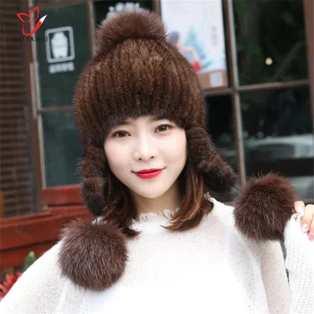 Mink hat kvindelige vinter nye mink pels pels vævet fox fur bolden mode miljøbeskyttelse søde pels hat
