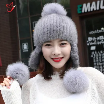 Mink hat kvindelige vinter nye mink pels pels vævet fox fur bolden mode miljøbeskyttelse søde pels hat