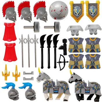 MOC Hjelm Kniv, Gaffel Bue Pil War Horse Armor Hammer Badge Ord Spyd Antikke Våben Tilbehør byggesten Mursten Legetøj