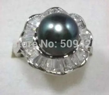 Mode 12mm Sort South Sea shell pearl Perle Smykker ring størrelse 7 8 9