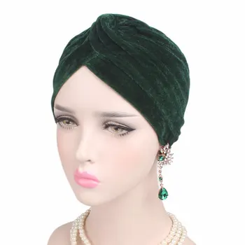 Mode Afslappet Guld Fløjl Headwrap Turban Hat Elastisk Stretch Kvinder, Muslimske Hat Kemo Cap Hovedbeklædning Hijab Hår Tilbehør Huer