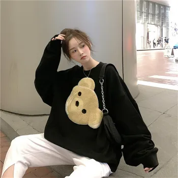 Mode Bære Overdimensionerede Hoodie Sweatshirts Kvinder Koreanske Søde Hoody Streetwear Pige Efteråret Harajuku Toppe Kvindelige Efteråret Hættetrøje