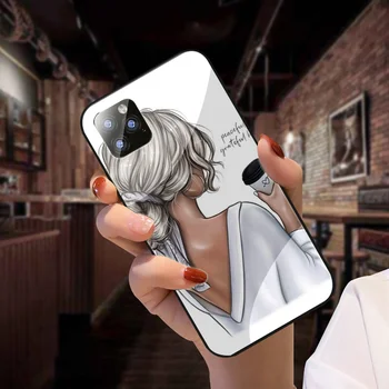 Mode girly baggrund kunst Hærdet Glas Phone Case for iphone 11 12 Pro Max Mini X XS ANTAL XR SE 5s 6s 8 7 Plus 6 Capa Sag