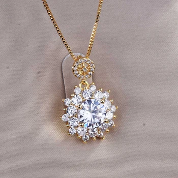 Mode Guld Smykker Sæt Udsøgt Snowflake Halskæde Skinnende Cubic Zirconia Unikke Øreringe Til Kvinder Bryllup Engagement