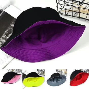 Mode Hip Hop Kvinder Solid Farve Fladskærms Bomuld Reversible Fisker Spand Cap Folde Design Anti-Sollys Reversible Bucket Hat