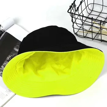 Mode Hip Hop Kvinder Solid Farve Fladskærms Bomuld Reversible Fisker Spand Cap Folde Design Anti-Sollys Reversible Bucket Hat