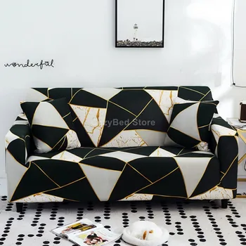 Mode Maling Elastisk Sofa Dække Guld Geometri Polyester Hjørne Funda Sofa Couch Slipcover Stol Protector L Form Har Brug For 2 Stykker