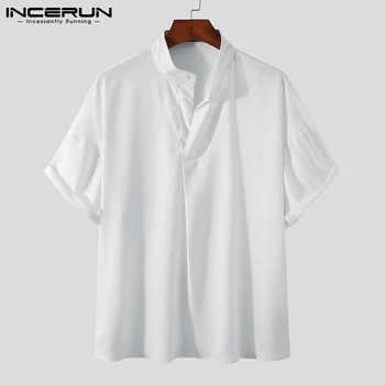 Mode Mænd-Shirt Mærke 2021 ensfarvet, kortærmet Sommer Camisa Masculina Stå Krave Casual Streetwear koreanske Toppe INCERUN