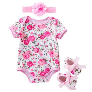 Mode Nyfødte Bomuld Rompers Spædbarn Baby Pige Tøj Prinsesse Bodysuit Sommer Buksedragt Korte Ærmer Blomst Tøj Tøj