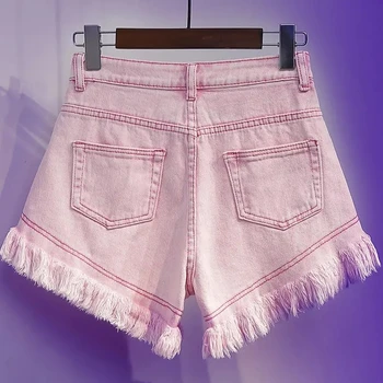 Mode Pink Denim Shorts Kvinder Sexet Grater Højde Talje Jeans Bukser Kvindelige Streetwear Tøj Oversize Lige Shorts Sommer
