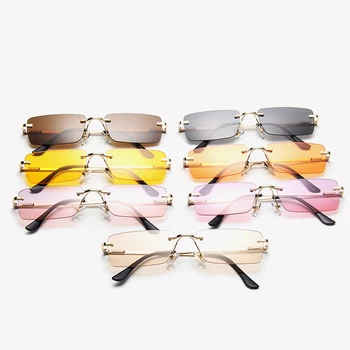 Mode Populære Uindfattede Lille Rektangel Solbriller Kvinder Mænd 2021 Nuancer Legeret Metal Briller, Uindfattede Briller Cykling Solen Glas