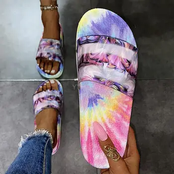 Mode Print Beach Tøfler Gennemsigtige Sko Kvinder Beach Sandaler Sko Rejse Slip-on Mujer Zapatillas Casa Flip Flop