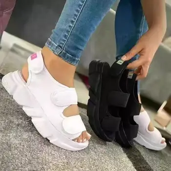 Mode Sommeren Kvinder Sandaler Casual Åndbar Sko Damer Kiler Sandaler, Platform Velcro Platform Sandaler Sporty Stil 2021