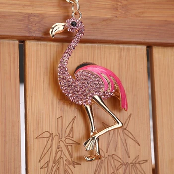 Mode Sød nøglering Flamingo nøglering Gave Taske Vedhæng Indretning Legering Rhinestone W0YA