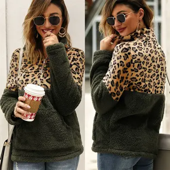 Mode til Kvinder Sweatshirts Bamse Pels Blød Klud Jakke Damer Kausale Leopard Sweatshirts Kvinder Vinter Tøj Overfrakke