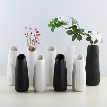 Moderne Keramiske Vaser Hvid/Sort Bordplade Vase Europæisk Stil Hjem Dekoration Sort Vase Mode Urtepotte Kreativ Gave TB Salg