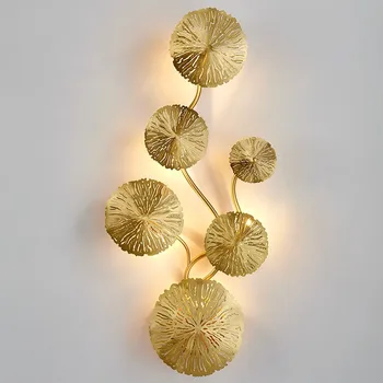Moderne kobber væglampe kreative lotus blad luksus-stue spisestue dekoration lamp hotel lobby vægdekoration