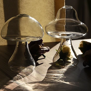Moderne Kreativ Dekoration Glas Håndværk Søde Champignon-Formede Glas Lille Vase Hydroponiske Anlæg Flower Vase Hjem Dekoration