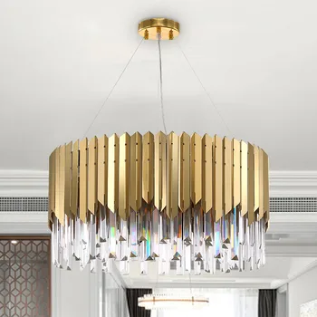 Moderne Led-Lysekrone til Stue, Soveværelse Guld Runde Rustfrit Stål Crystal Køkken Hængende lampe