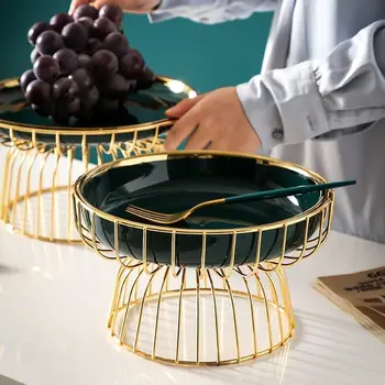 Moderne Lys Luksus Metal Keramisk Fad Med Frugt Dekoration Europæiske Luksus-Snack, Dessert Tallerken Stue Sofabord Hjem