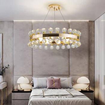 Moderne lysekroner glans cristal varm romantisk soveværelse led avize iluminaria crown krystallysekrone, køkken lamper