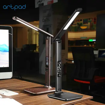 Moderne Læder 8W Dimable Office Desktop Light-Led ' en Sammenklappelig bordlampe med Vækkeur for Erhvervslivet, Arbejde, Børn Gave