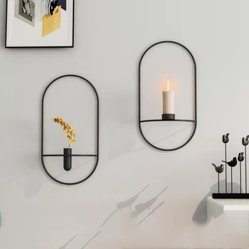 Moderne Metal vægmonteret Candle Holder Tørt blomstervaser Strygejern Kunsthåndværk Home Decor Geometriske Lysestage til Bryllup Dekoration