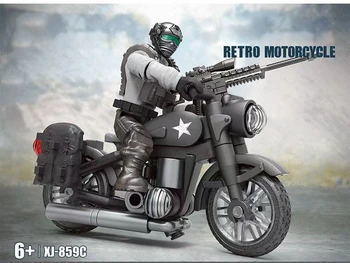 Moderne militære Retro motorcykel styrker opbygning af mursten ww2 swat hær tal pistol våben mega blokke legetøj til drenge gaver