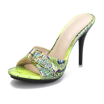 Moderne og farverig slange mønster square-tasten sandal til kvinder