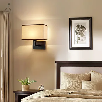 Moderne Stof Væg Sconce Lampe Kreative Simple Soveværelse Sengen Væglampe Rektangel Hvid/Beige Sengetøj Skygge Metal Base