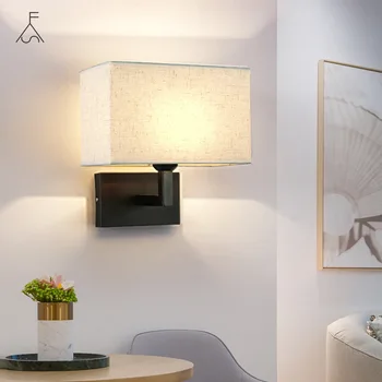 Moderne Stof Væg Sconce Lampe Kreative Simple Soveværelse Sengen Væglampe Rektangel Hvid/Beige Sengetøj Skygge Metal Base