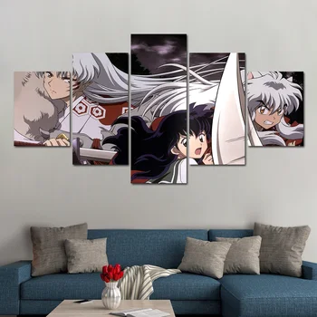 Moderne store mur af billeder 5 panel maleri Inuyasha plakat japan anime comic plakat Print, indrammet store lærred Janpanese plakat