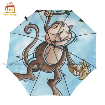 Monkey Paraply Anti UV Automatisk Paraply Stilfulde Print Kompakt Regn Paraply