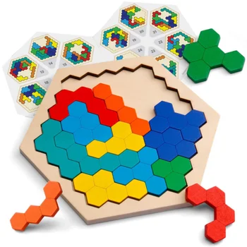 Montessori Honeycomb Form Tangram Træ-Sekskant Puslespil Toy Farverige Puzzle-Table Spil Legesæt Småbørn Logik IQ Uddannelse Legetøj