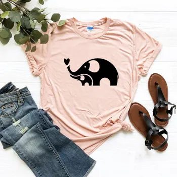 Mor Og Baby Elephant T-Shirt Til Sommeren Kvinder Elefant Dyreprint Shirts Søde Graphic Tee Afslappet Plus Size Mødre Liv Kawaii Stil