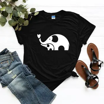 Mor Og Baby Elephant T-Shirt Til Sommeren Kvinder Elefant Dyreprint Shirts Søde Graphic Tee Afslappet Plus Size Mødre Liv Kawaii Stil